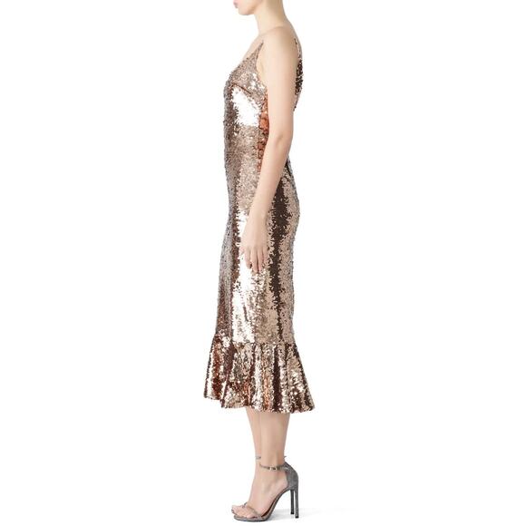 SALONI Aidan Bronze Copper Sequin Mesh Sleeveless V-Neck Sheath Dress Size US 6 - Picture 3 of 16